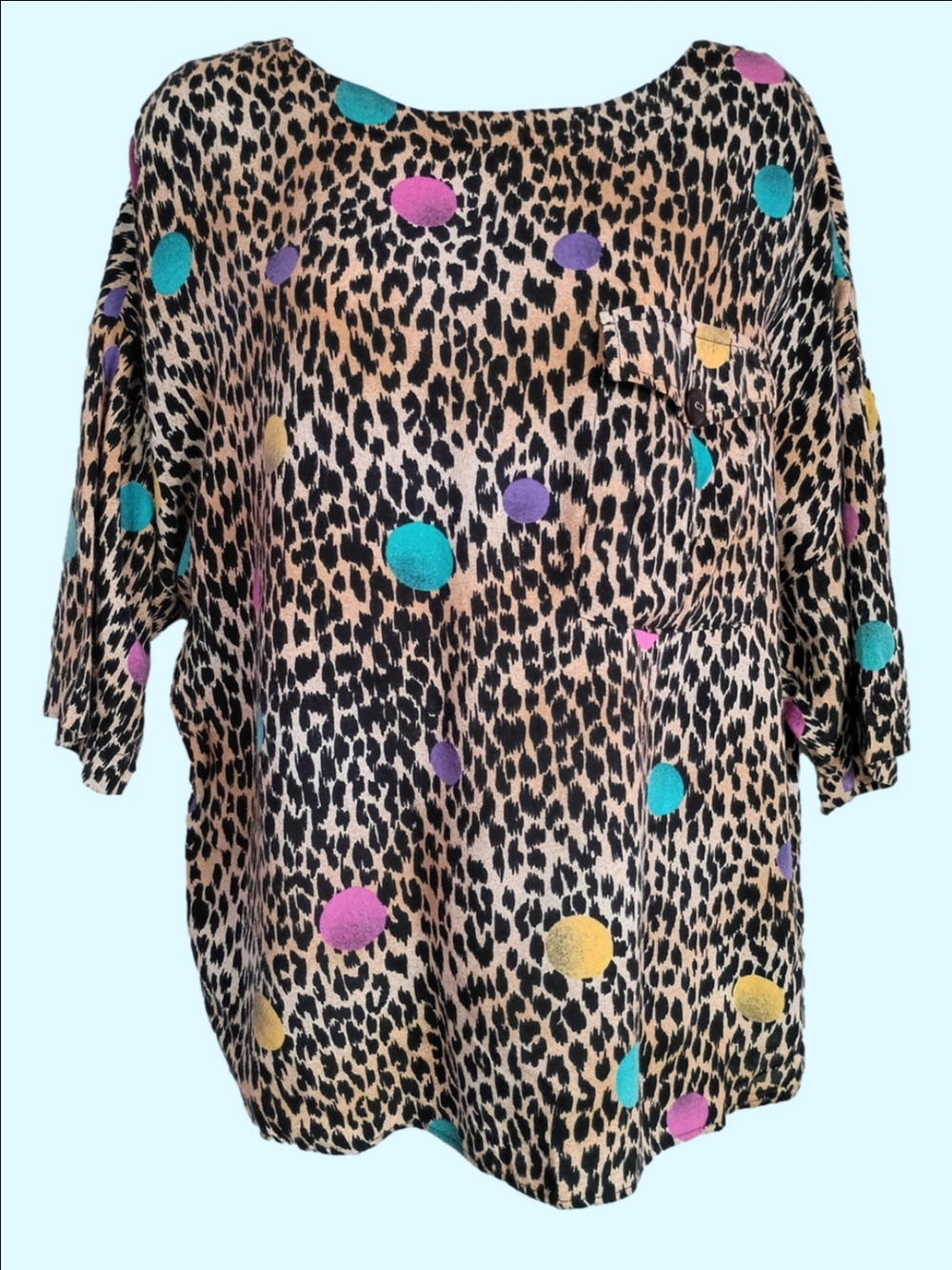 Vintage Animal Print Polka Dot Blouse - Multicolor 80-90's